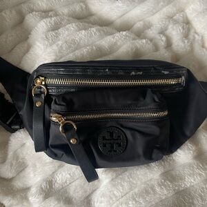Tory Burch Black Nylon Crossbody Belt Bag with Gold Hardware